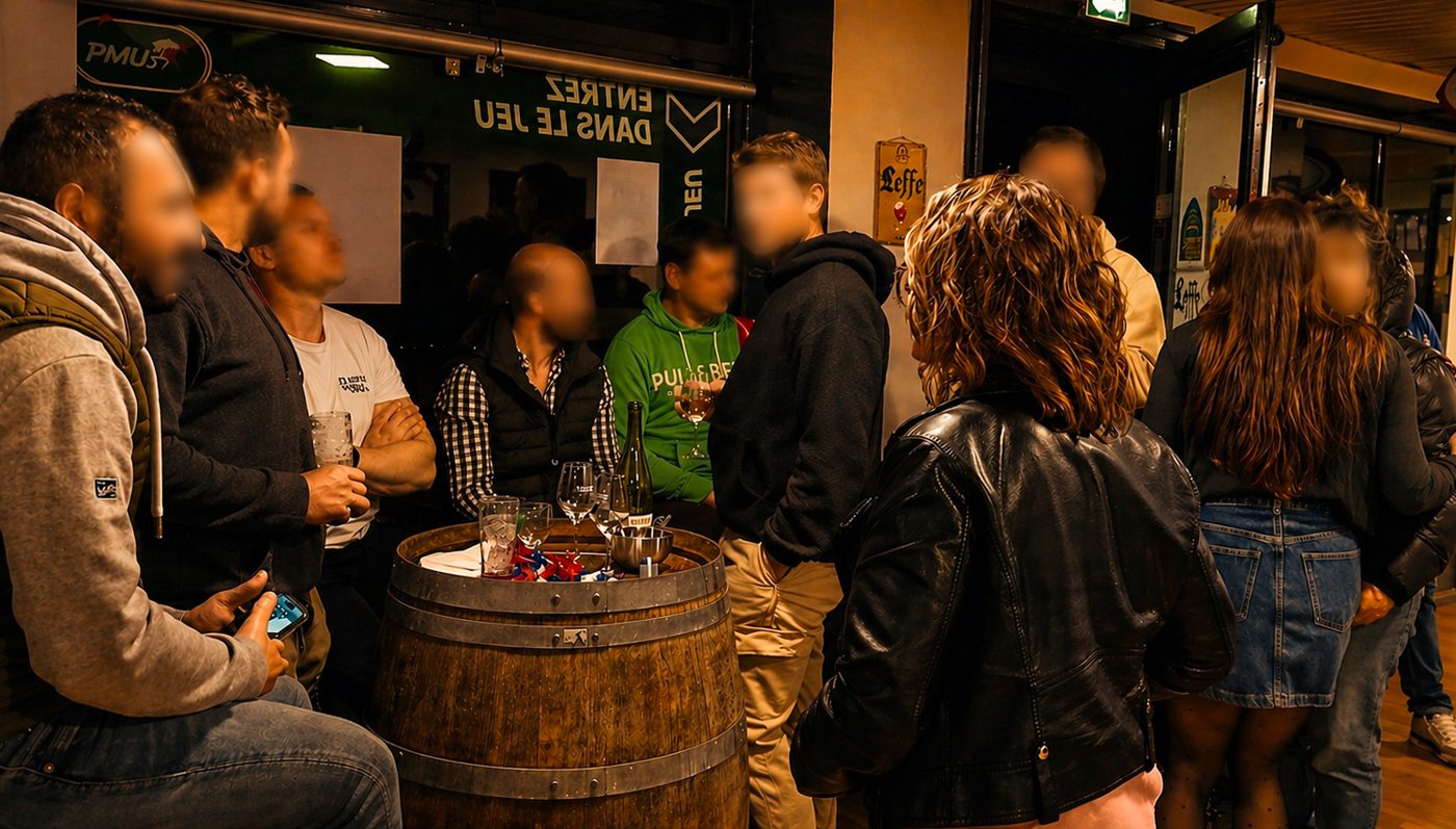 L'apéro du vendredi, clients réunis autour d'un tonneau