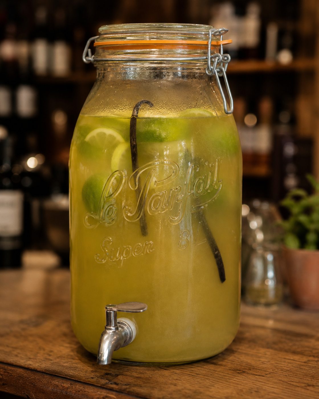 Grand bocal de rhum arrangé maison au comptoir
