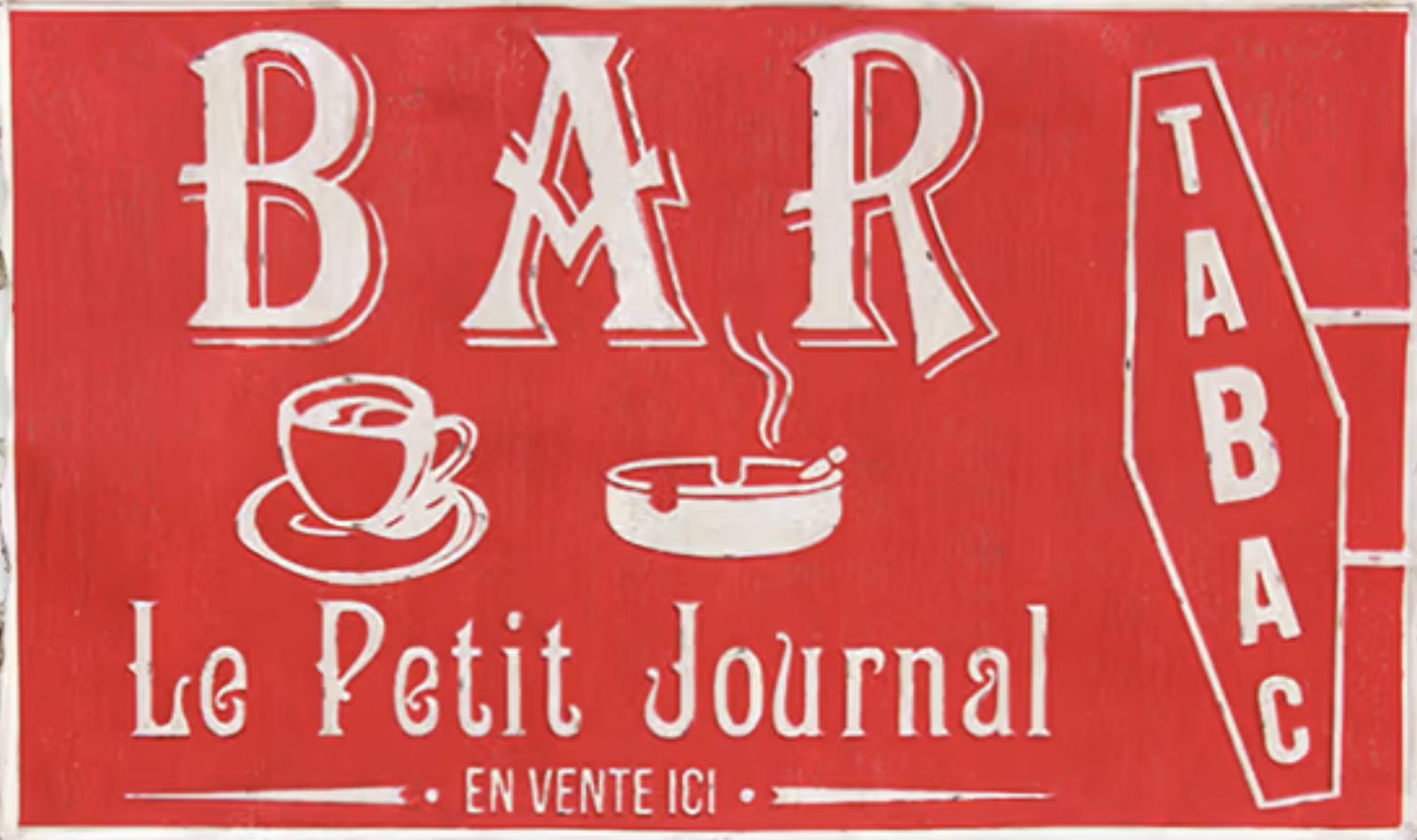 Enseigne peinte « Bar · Tabac · Le Petit Journal, en vente ici »